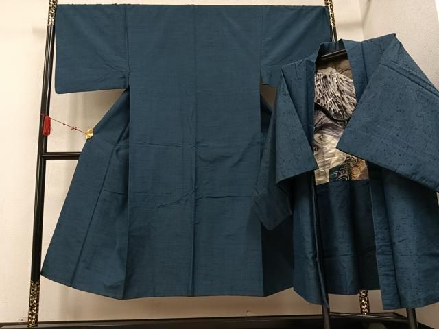 平和屋着物 男性 紬 アンサンブル 色無地 褐返色 正絹 AABC9771ph