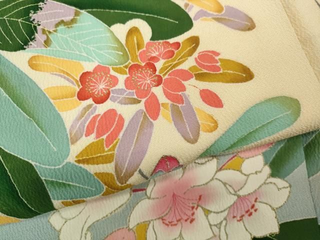  平和屋着物 本加賀友禅作家 矢田博 訪問着 枝花文 暈し染め 金彩 正絹 ut 訪問着 付け下げ 着物