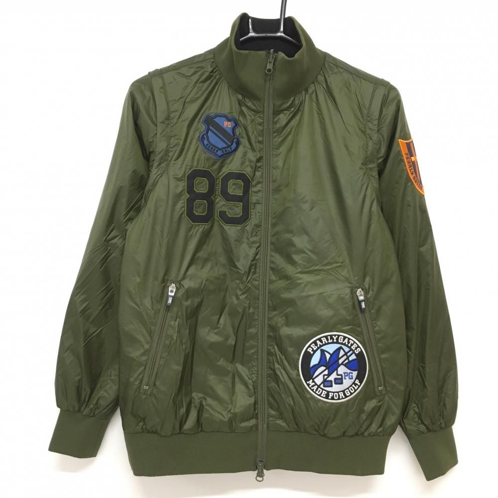 パーリーゲイツ リバーシブル中綿ジャケット カーキ 刺しゅうワッペン 袖着脱可 4WAY レディース 0 S ゴルフウェア PEARLY GATES