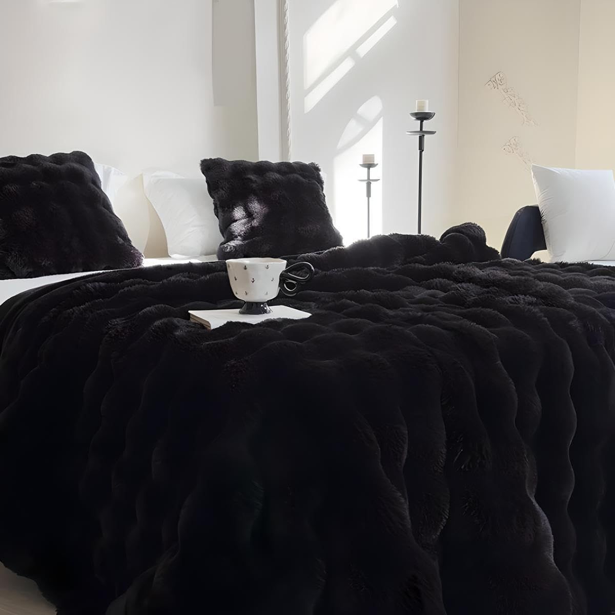 SUKAAGO 毛布 ふわとろ ブランケット 柔らかく肌触 暖かい シングル もこもこ あったか とろとろ 掛け布団 ふわふわ 布団 100 x 160 cm 温 静電気防止 洗える 吸湿速乾 冬用 厚手 ブラック 200 230