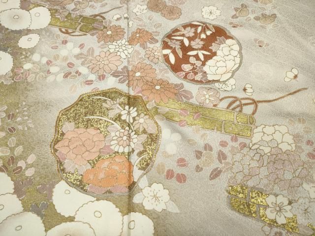  平和屋着物 訪問着 駒刺繍 絵皿花文 暈し染め 金彩 正絹 ut 訪問着 付け下げ 着物