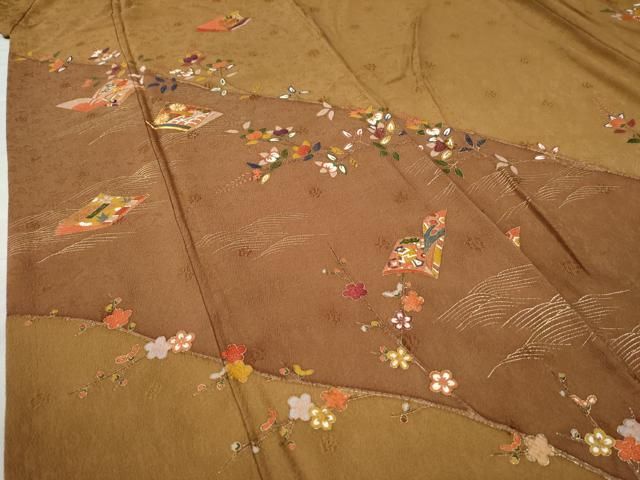  平和屋着物 訪問着 駒刺繍 立波冊子枝橘花蝶文 金彩 やまと誂製 ロング丈 正絹 yc 訪問着 付け下げ 着物