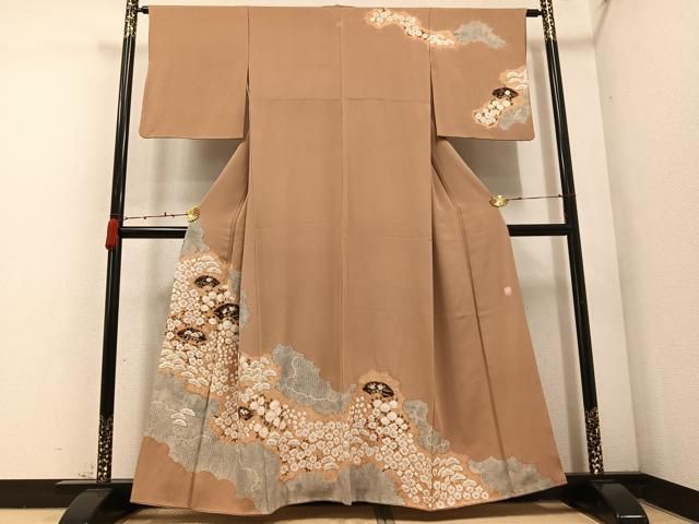 平和屋着物○十日町 名門 滝泰謹製 訪問着 作家物 絞り 地紙草花文