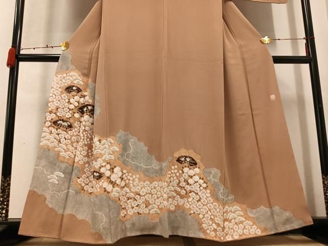 平和屋着物○十日町 名門 滝泰謹製 訪問着 作家物 絞り 地紙草花文