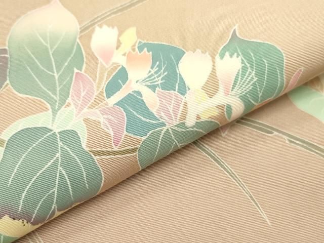 平和屋着物○塩瀬 九寸開き名古屋帯 友禅 作家物 草花 正絹 逸品