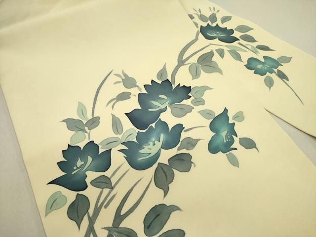 平和屋着物 塩瀬 九寸名古屋帯 手描き 草花 正絹 op