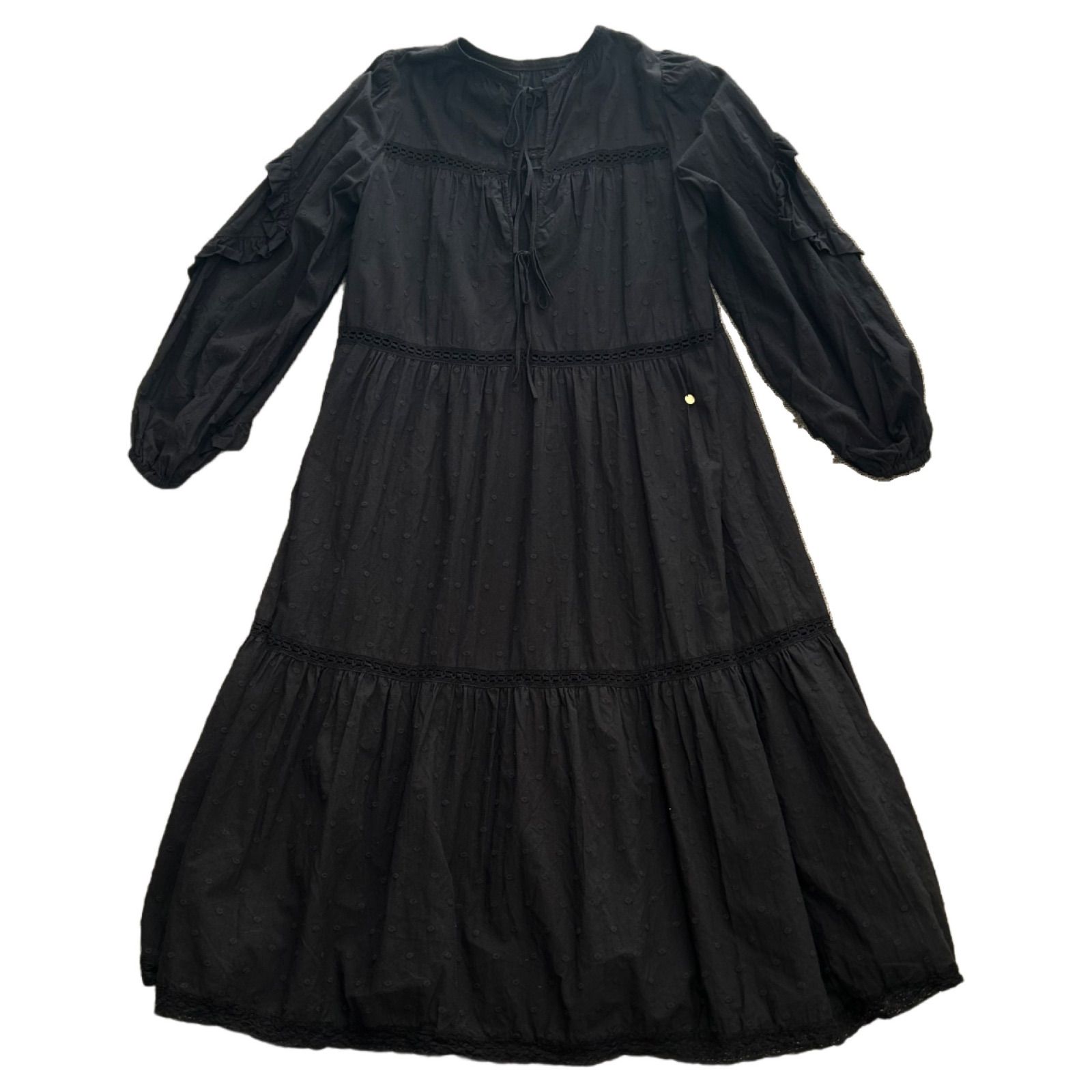 MUVEIL ミュベール ワンピース ドット刺繍 ブラック 36 七分袖 ロング レディース