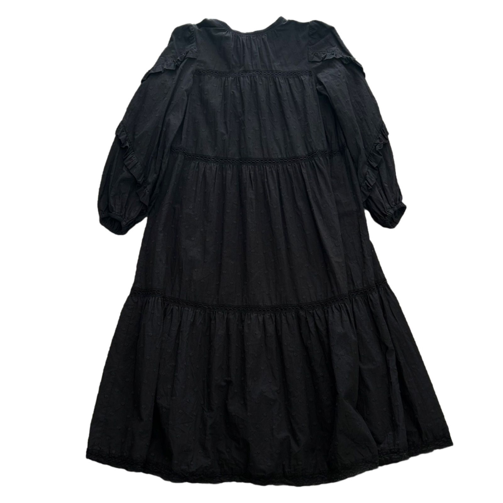 MUVEIL ミュベール ワンピース ドット刺繍 ブラック 36 七分袖 ロング レディース