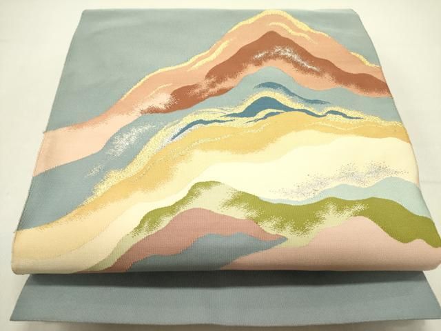 平和屋着物 綴れ 八寸名古屋帯 風景文 金銀糸 正絹 op