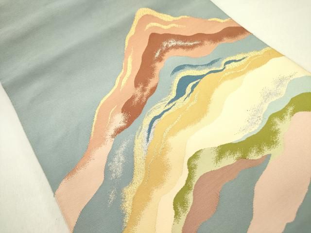 平和屋着物 綴れ 八寸名古屋帯 風景文 金銀糸 正絹 op