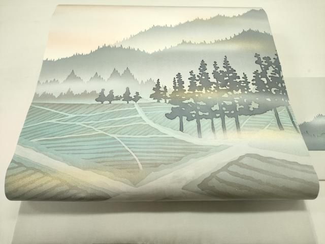 平和屋着物 塩瀬 九寸名古屋帯 作家物 シルエット 風景文 金彩 正絹 op