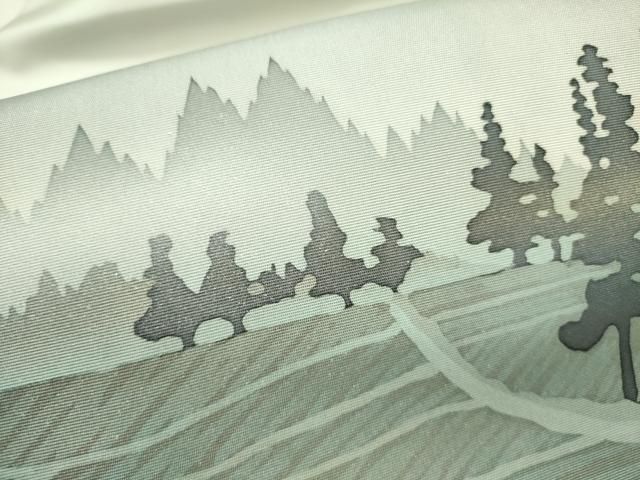  平和屋着物 塩瀬 九寸名古屋帯 作家物 シルエット 風景文 金彩 正絹 op 名古屋帯 帯