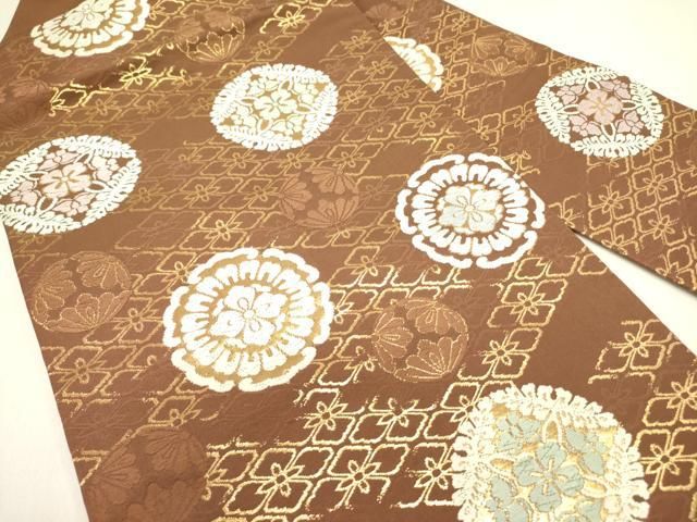 平和屋着物 九寸名古屋帯 唐織 正倉院花文 金糸 正絹 op