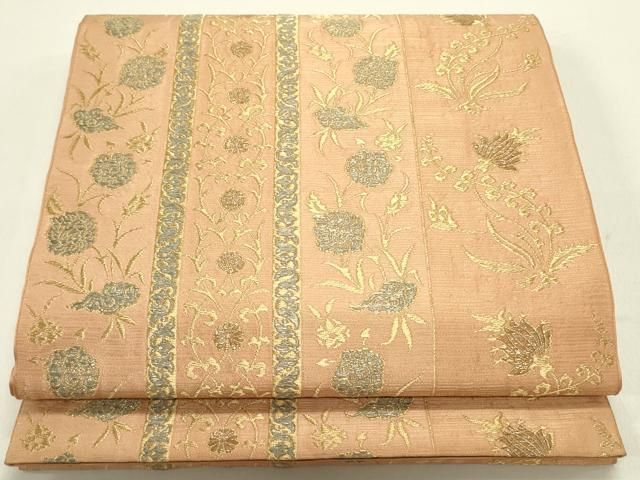 平和屋着物 西陣 川島織物 六通柄 本袋帯 草花間道 金銀糸 正絹 op