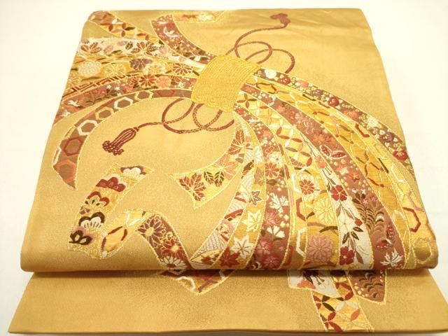 平和屋着物 太鼓柄袋帯 唐織 束ね熨斗花文 純金箔 正絹 op