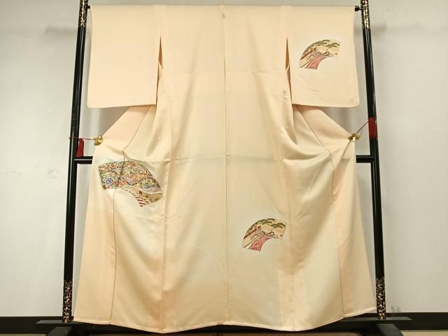 平和屋着物 訪問着 単衣 刺繍 扇面花鳥文 暈し染め 正絹 fy