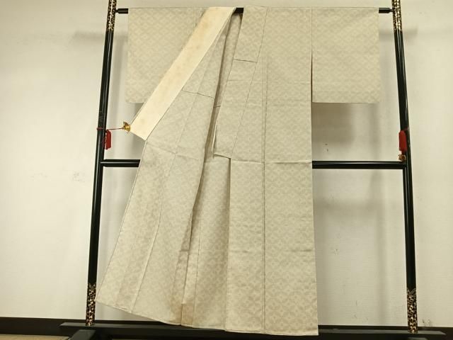 平和屋着物▽本塩沢 単衣 110亀甲 麻の葉間道 正絹 逸品 AAAZ9487fy