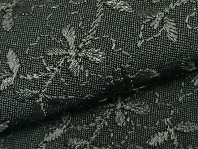  平和屋着物 小紋 単衣 総刺繍 草花文 黒地 fy 小紋 着物