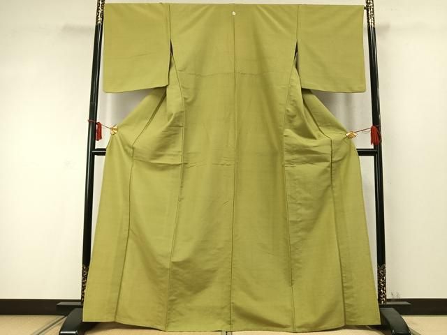 平和屋着物 上質な紬 単衣 色無地 抹茶色 金通し地 正絹 fy