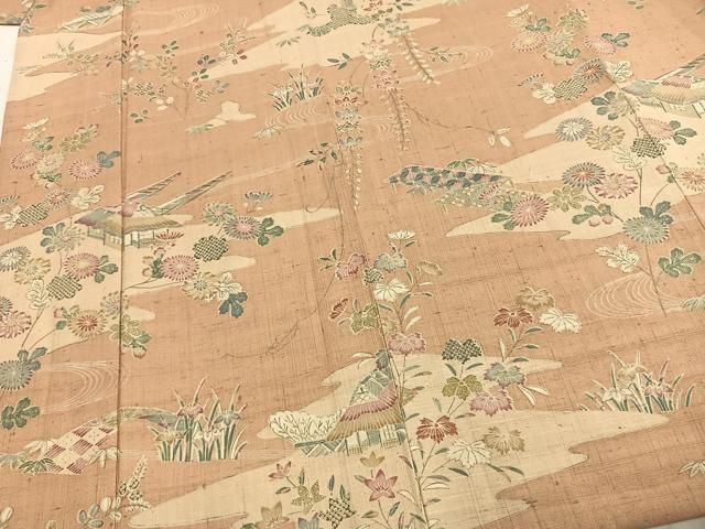 平和屋着物▽生紬　単衣　風景花文　正絹　逸品　未使用　AABD0288fy 平和屋着物▽生紬 単衣 風景花文 正絹 逸品 未使用 AABD0288fy - メルカリ