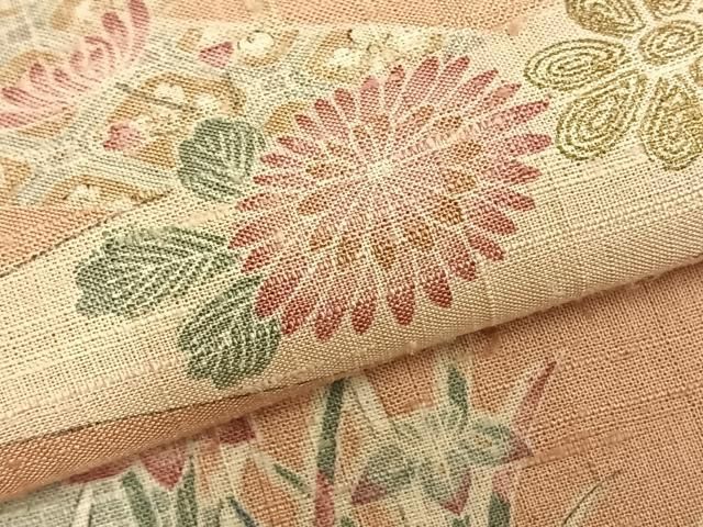  平和屋着物 生紬 単衣 風景花文 正絹 fy 紬 着物