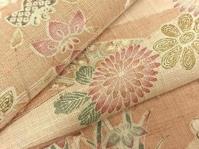 平和屋着物○生紬 市松風景文 正絹 逸品 BAAT0857yc 平和屋着物○