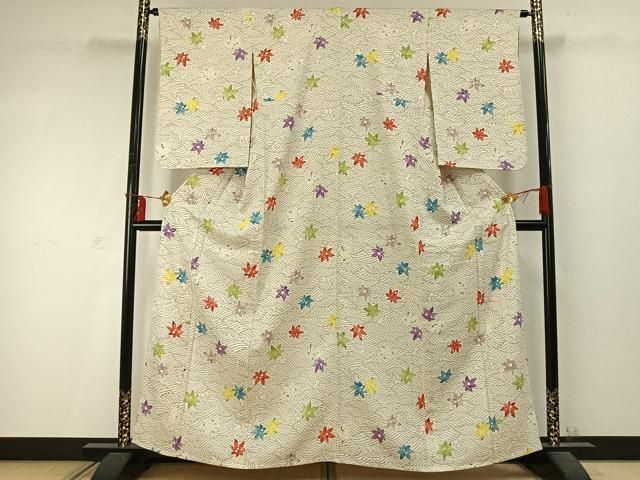 平和屋着物 上質な小紋 単衣 手描き 舞葉文 正絹 fy