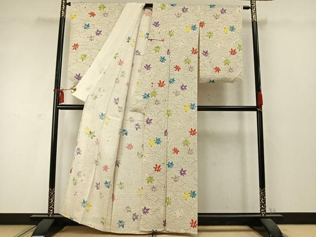  平和屋着物 上質な小紋 単衣 手描き 舞葉文 正絹 fy 小紋 着物