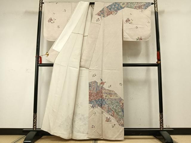 平和屋着物 訪問着 単衣 草花文 正絹 fy