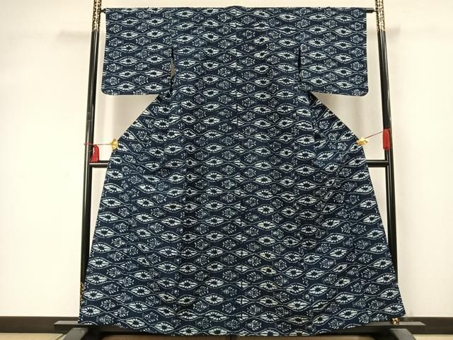 平和屋着物 小紋 単衣 型染め 横段花文 綿 fy