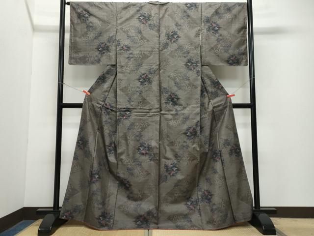 平和屋着物 本場大島紬 9マルキ 草花文 正絹 vf