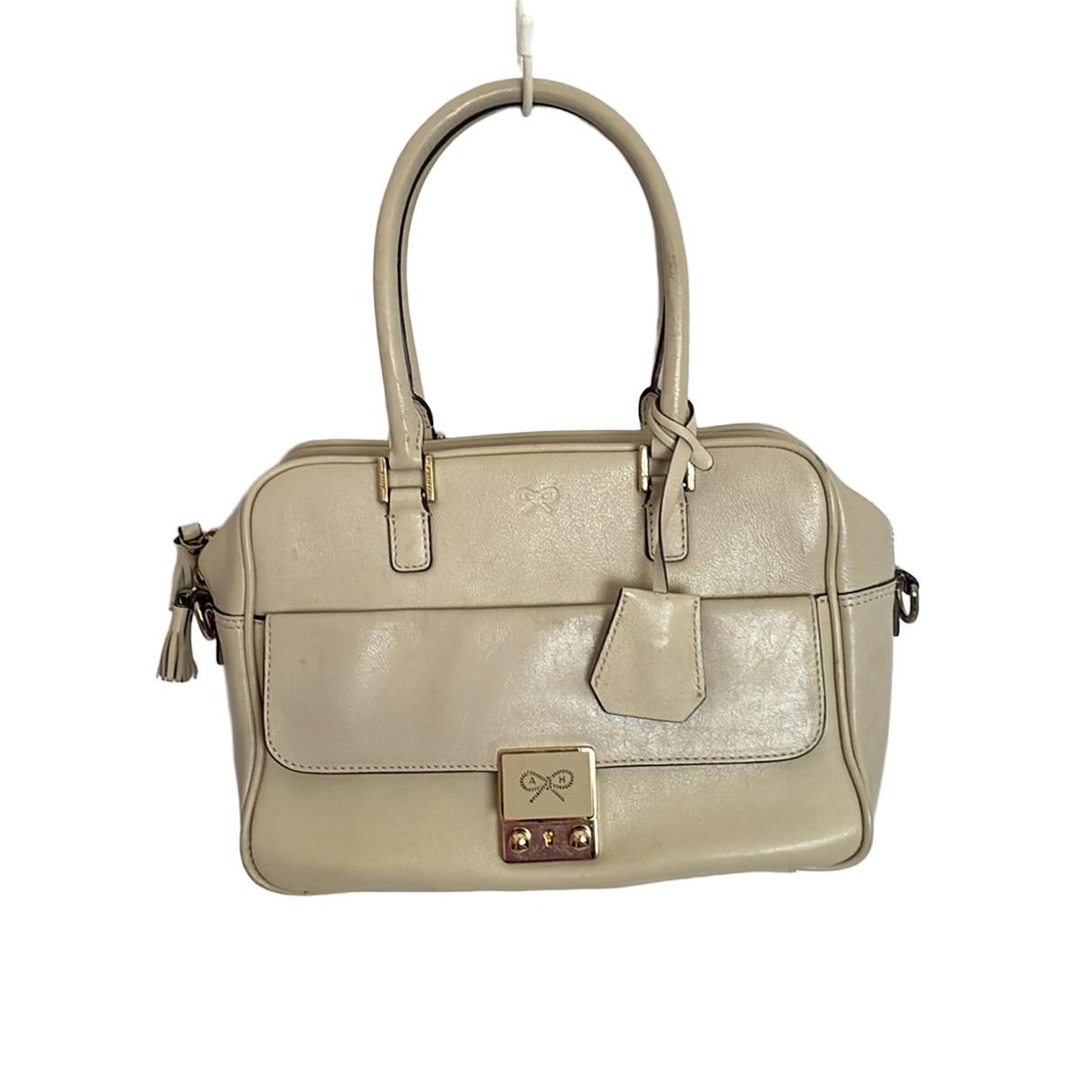 Anya Hindmarch アニヤハインドマーチ ハンドバッグ カーカー ベージュ レザー