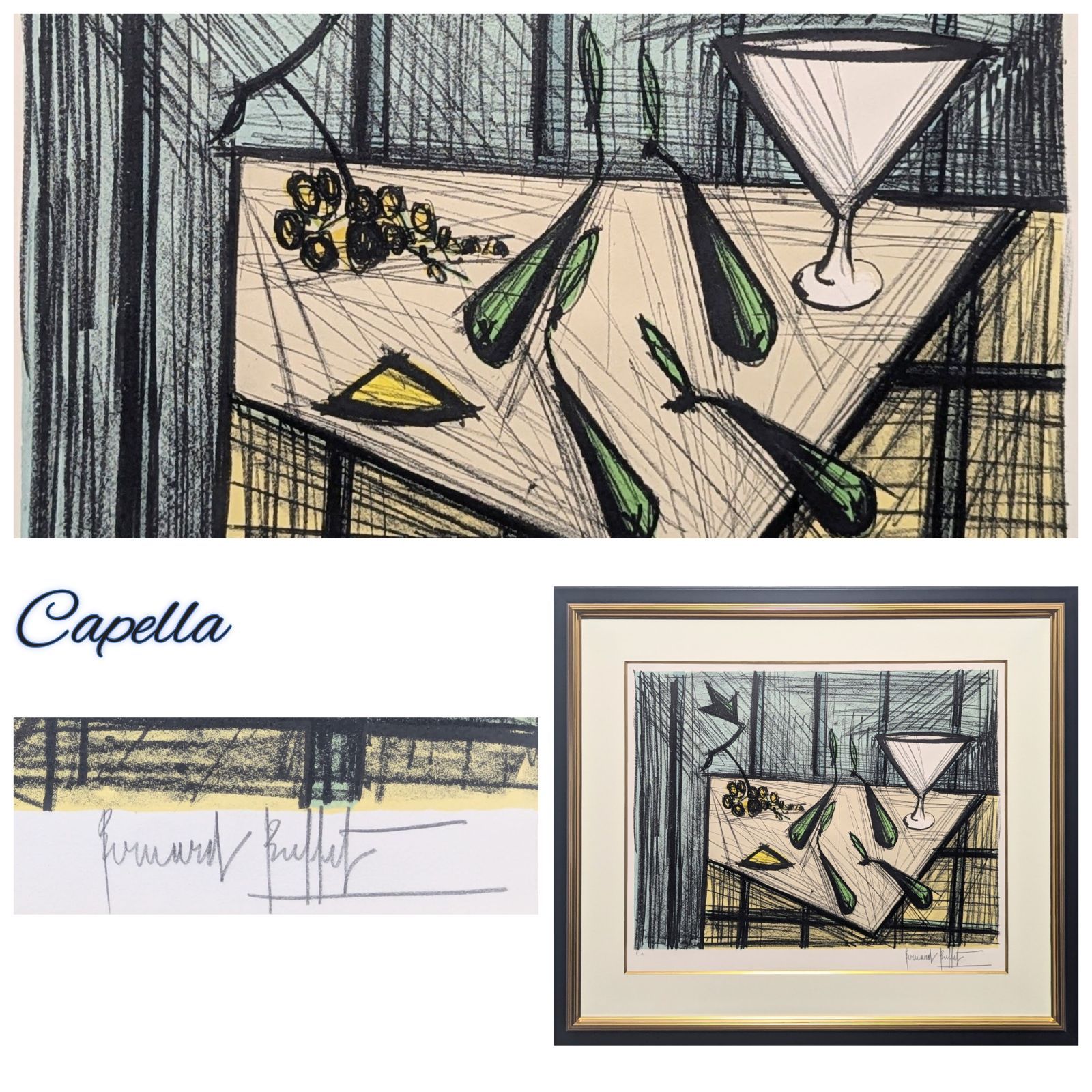 ベルナール・ビュッフェ「洋梨のある静物」リトグラフ 直筆サイン 1990 ベルナール・ビュッフェ「洋梨のある静物」リトグラフ 直筆サイン 1990