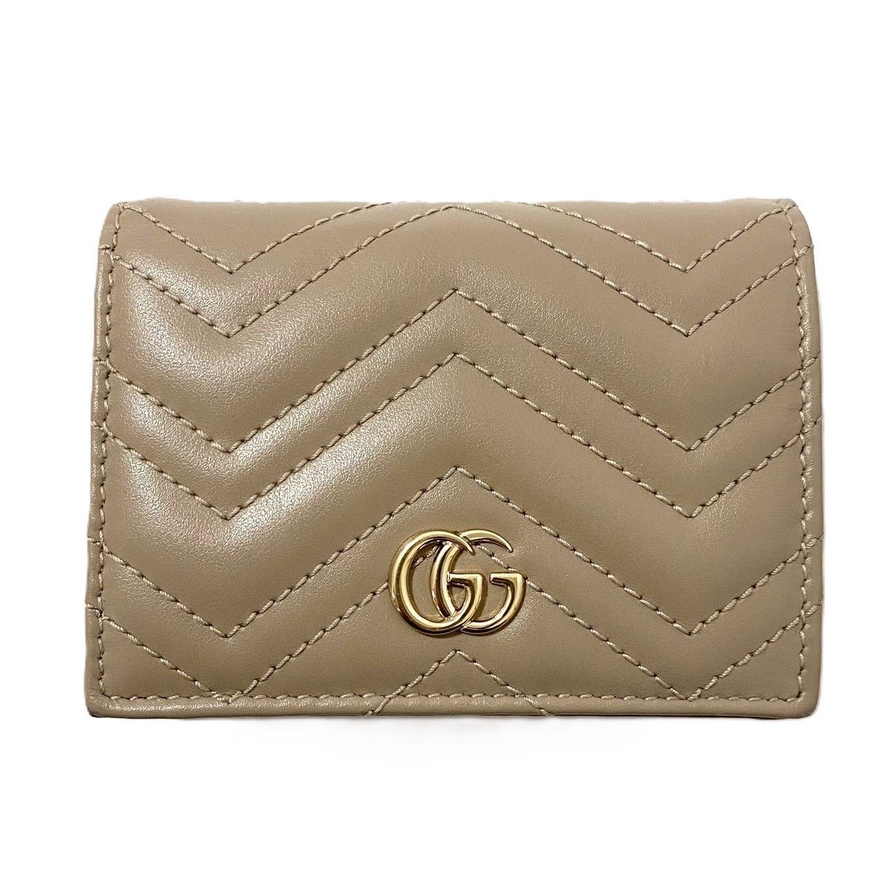 GUCCI GGマーモント 二つ折り財布 466492 0416 レザー グレージュ系 コンパクトウォレット グッチ SER-5653