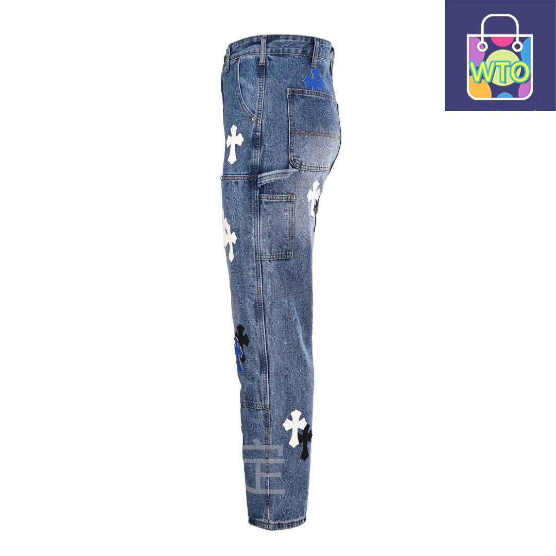 今日 Chrome Hearts クロムハーツ レザーアクセントデニムワーカーパンツ レギュラーフィット- 上ウォッシュ加工