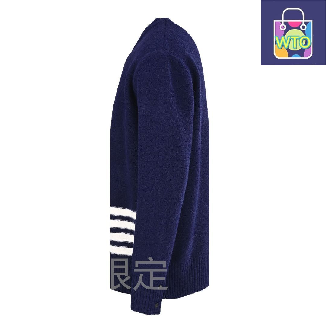 今日 Thom Browne トム ブラウン 四本線ニットセーター シグネチャー四本線ディテール アカデミックスタイル 高識別度