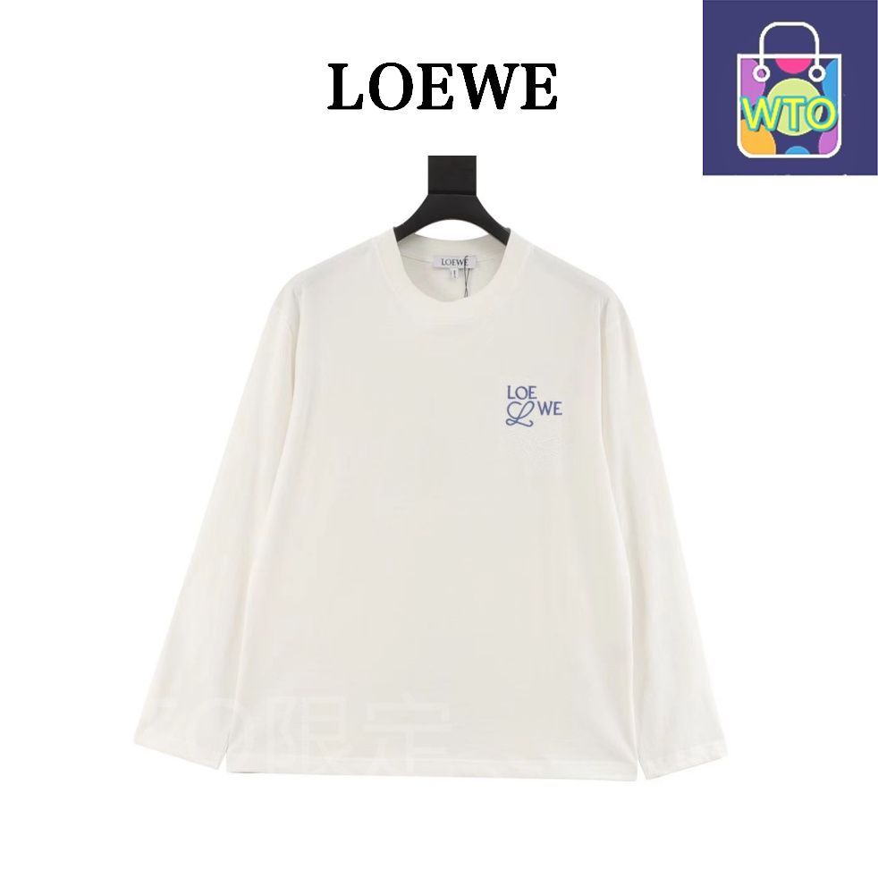 今日 Loewe ロエベ クラシックシリーズ 位置違いロゴ小刺繍ロングスリーブTシャツ 小サイズ立体刺繍加工アウター トップス