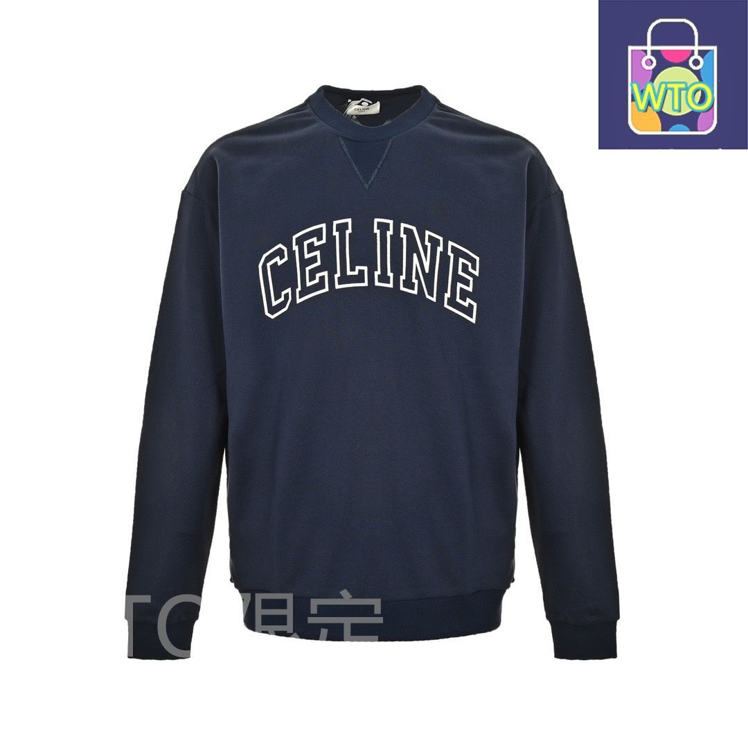 今日 Celine セリーヌ 胸元レタープリント丸襟スウェット 高克重編み棉素材アウター トップス