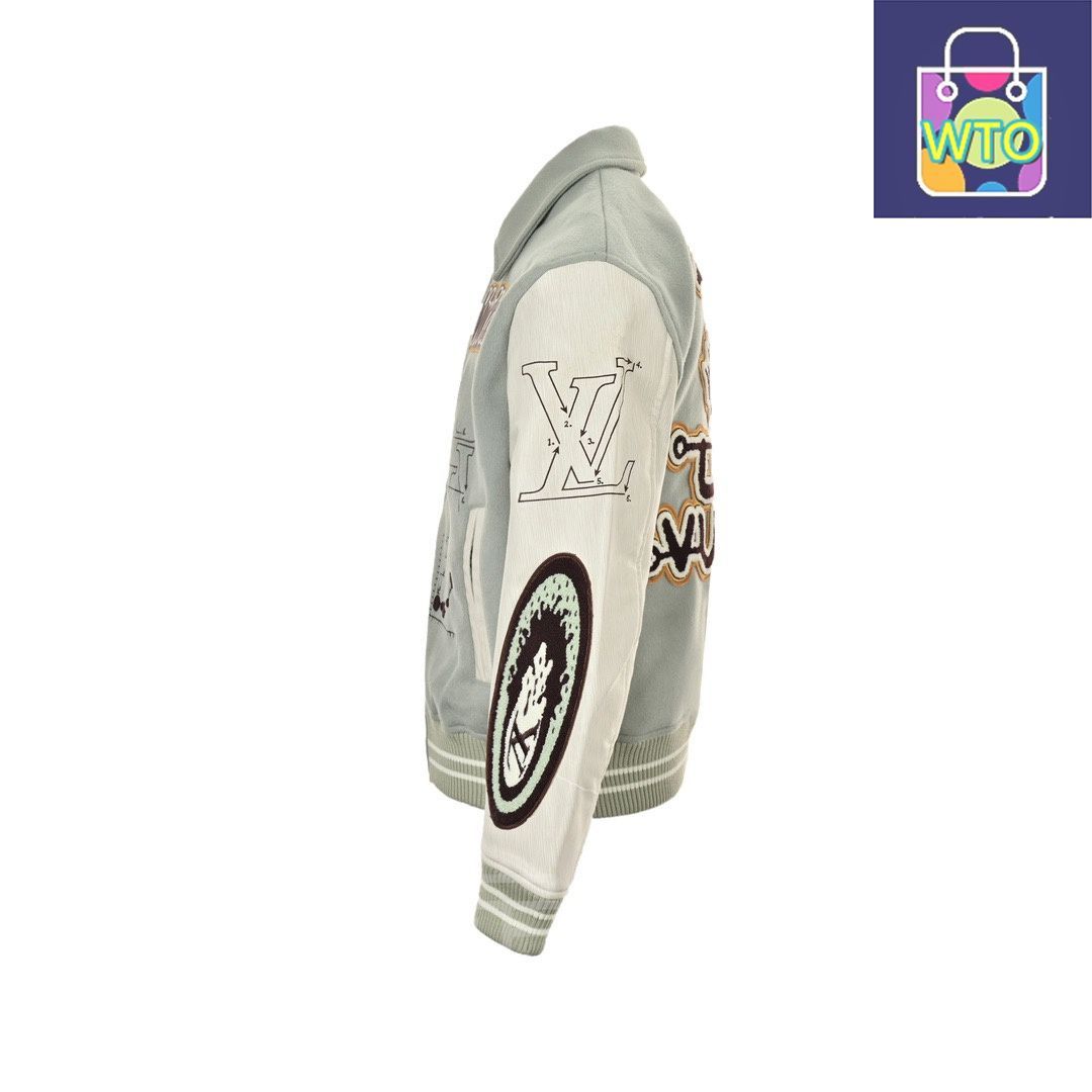 今日 Louis Vuitton ルイ ヴィトン デビルアイステッチベースボールジャケット ウール混紡素材＆オーストラリア産レザー袖アウター トップス