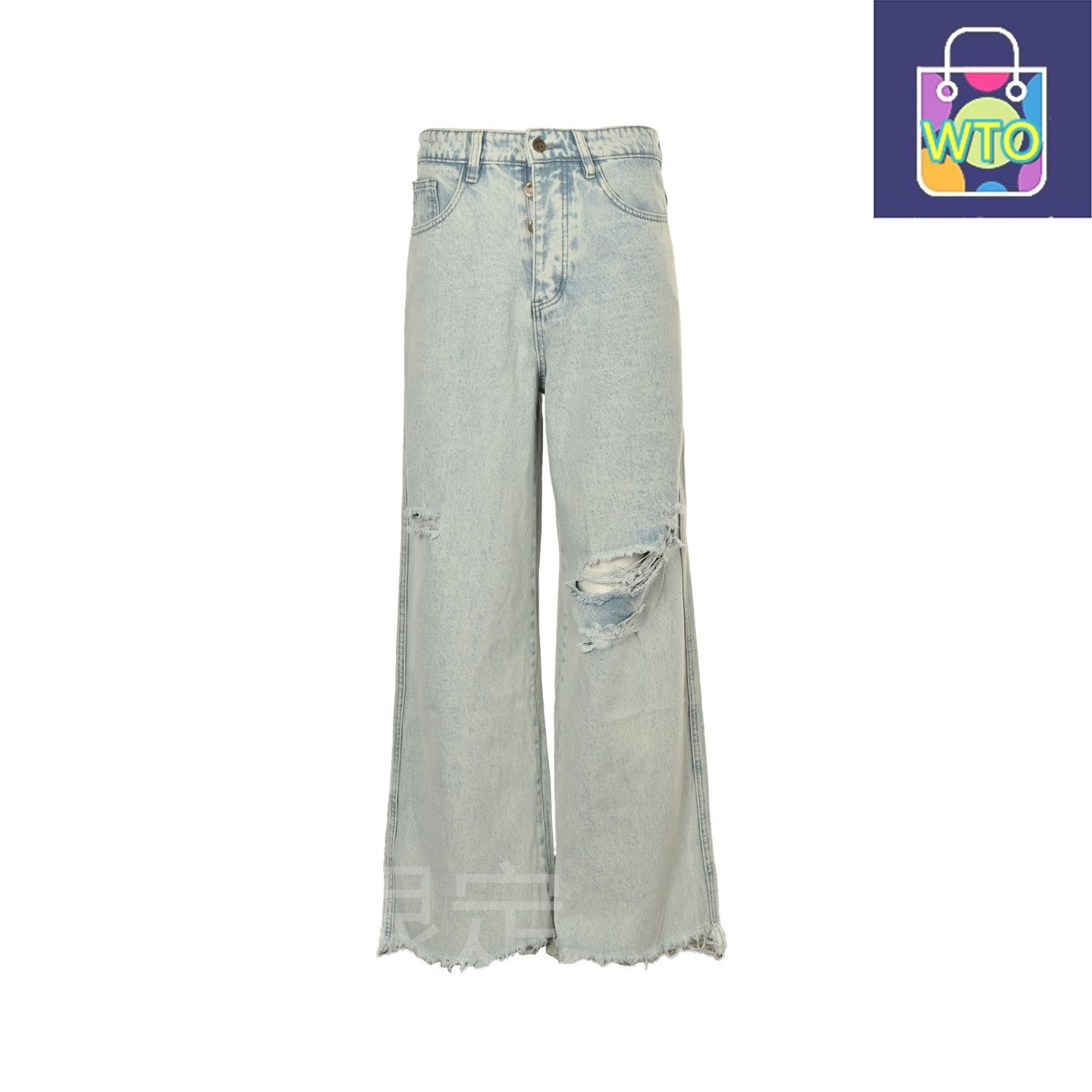 今日 Drew House ドリューハウス スマイルワイドレッグジーンズシリーズ 手作りデストロイド加工パンツ