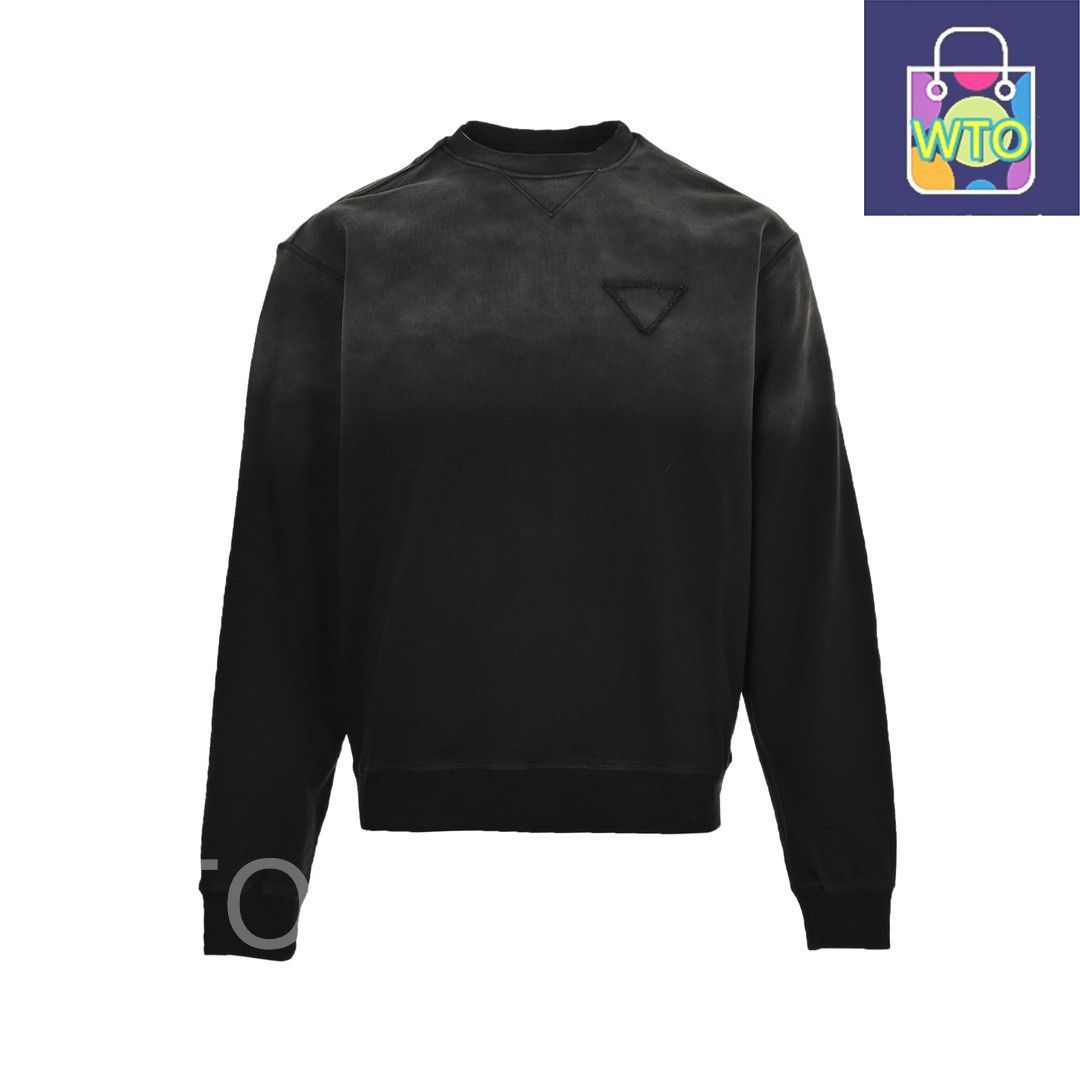 今日 Prada プラダ トライアングルロゴパッチ水洗グラデーション丸襟スウェット 高克重編み棉素材アウター トップス