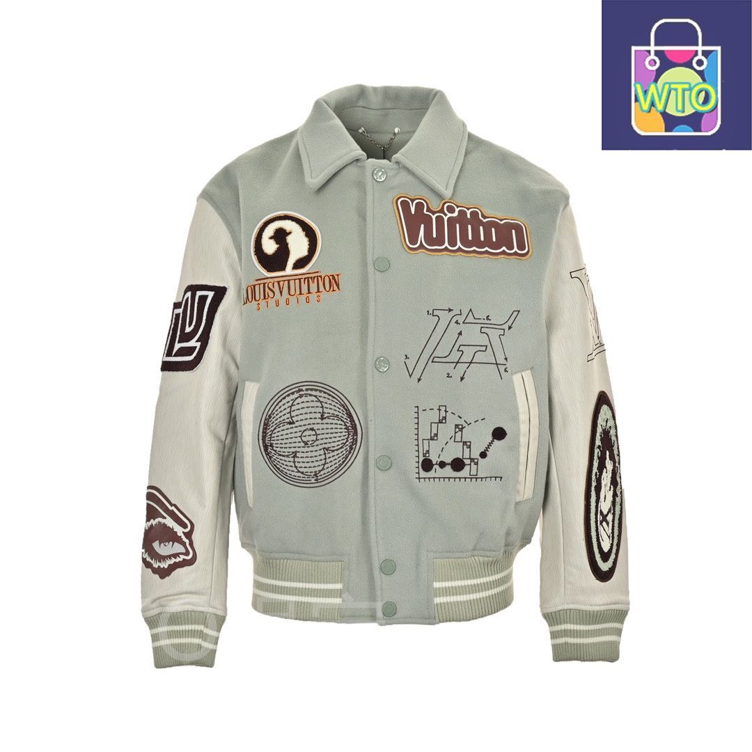 今日 Louis Vuitton ルイ ヴィトン デビルアイステッチベースボールジャケット ウール混紡素材＆オーストラリア産レザー袖アウター トップス