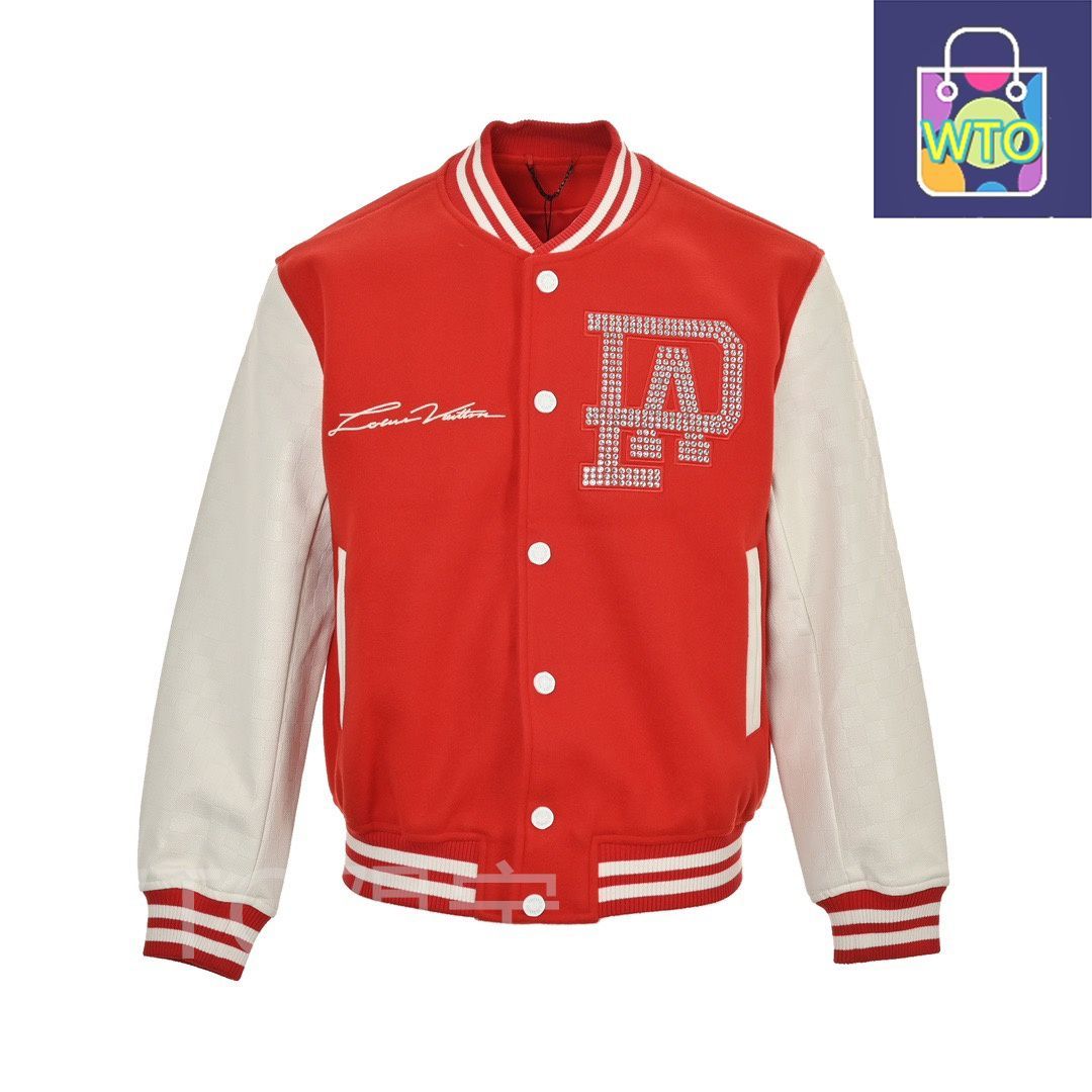 今日 Louis Vuitton ルイ ヴィトン パールストーン&ストーンレターベースボールジャケット 背面深海パール手作り串珠加工アウター トップス