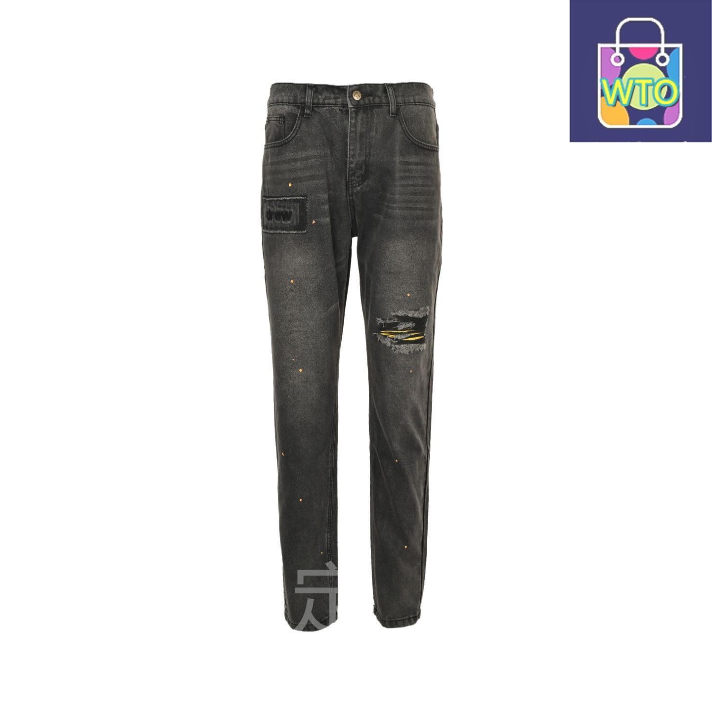 今日 Drew House ドリューハウス スマイル破れ水洗スプラッシュジーンズ 手作りデストロイド加工パンツ