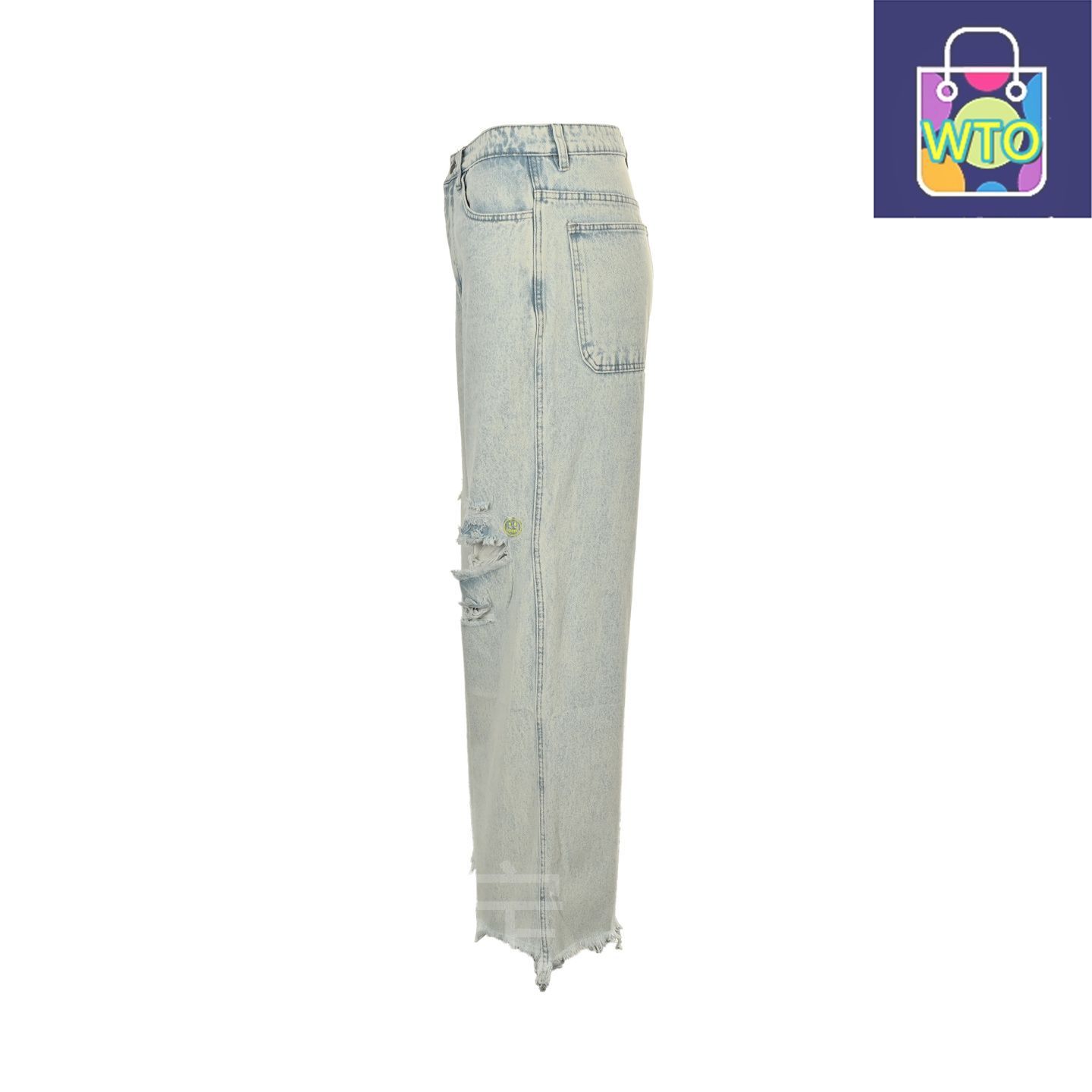 今日 Drew House ドリューハウス スマイルワイドレッグジーンズシリーズ 手作りデストロイド加工パンツ