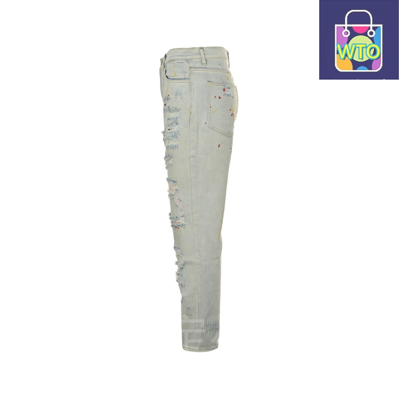 今日 Drew House ドリューハウス テディスマイル破れジーンズ 多段階洗水 破壊加工とテディ 布を施すパンツ