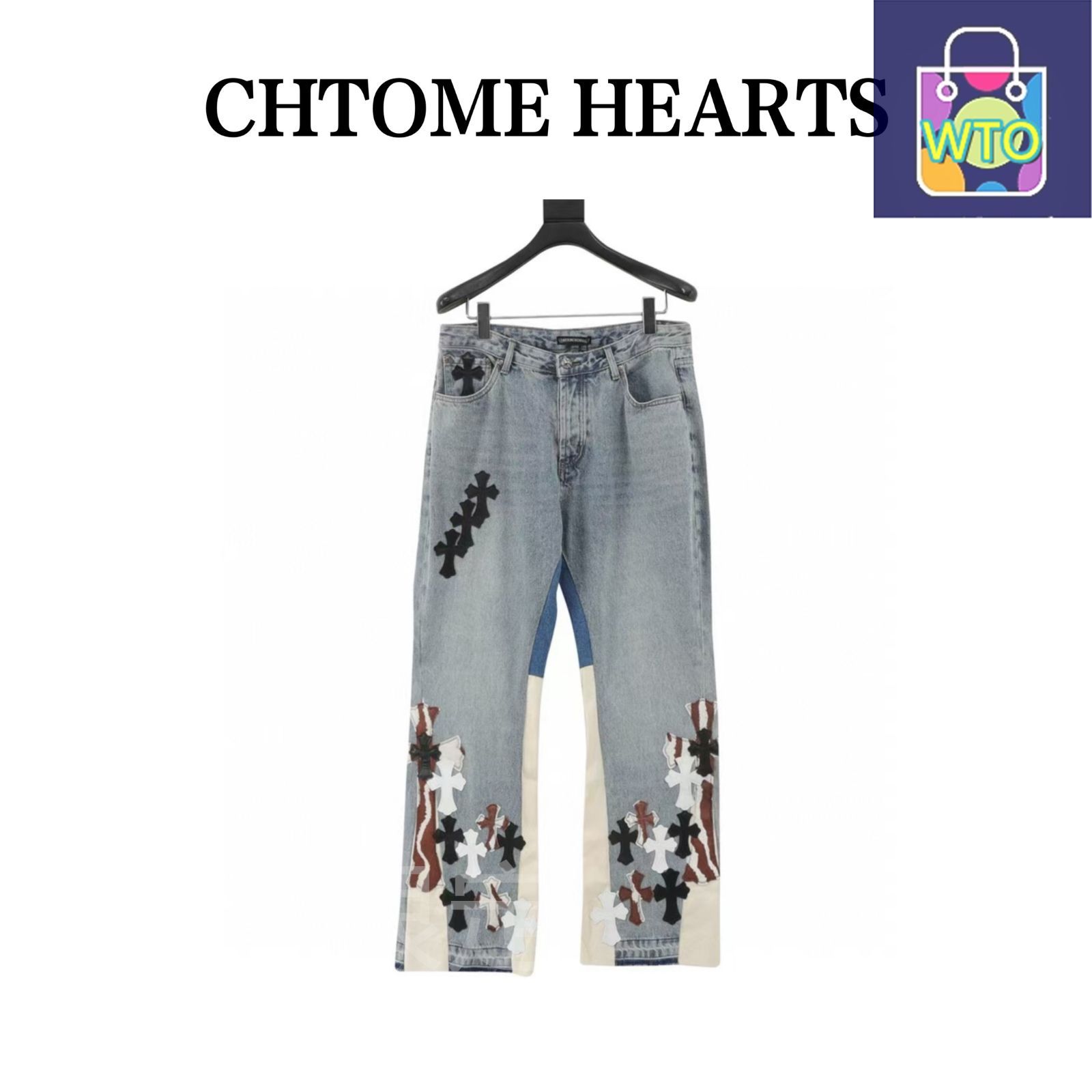 今日 Chrome Hearts クロムハーツ ロサンゼルス シリーズ フ 破壊パッチデニムパンツ 十字花パッチ装飾パンツ