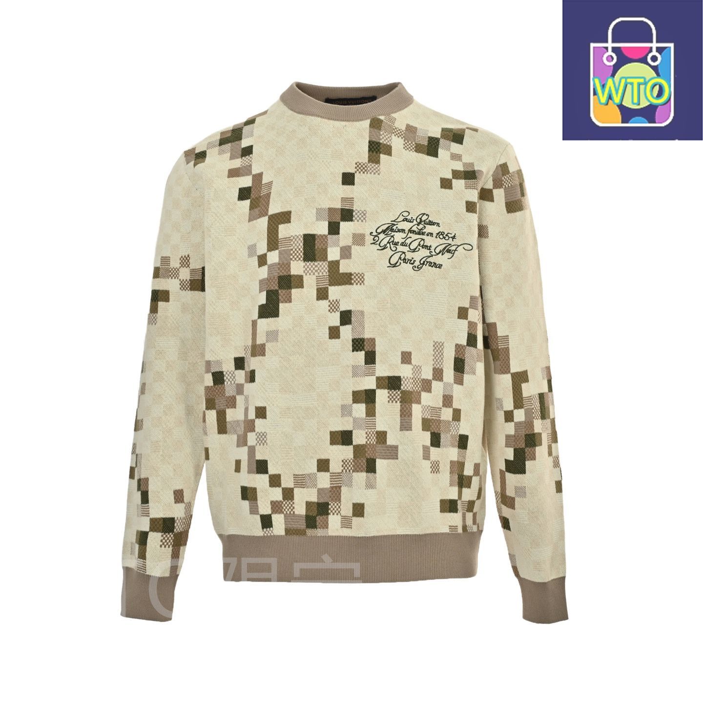 今日 Louis Vuitton ルイ ヴィトン カモフラージュモザイクニットセーター 60番手精梳棉混紡素材アウター トップス