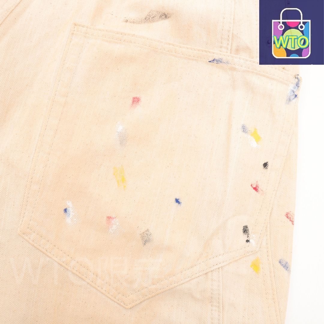 送料無料！ 今日 Balenciaga バレンシアガ サマー カーブドカット手描きスプラッシュパンツ 綿製斜紋布素材パンツ