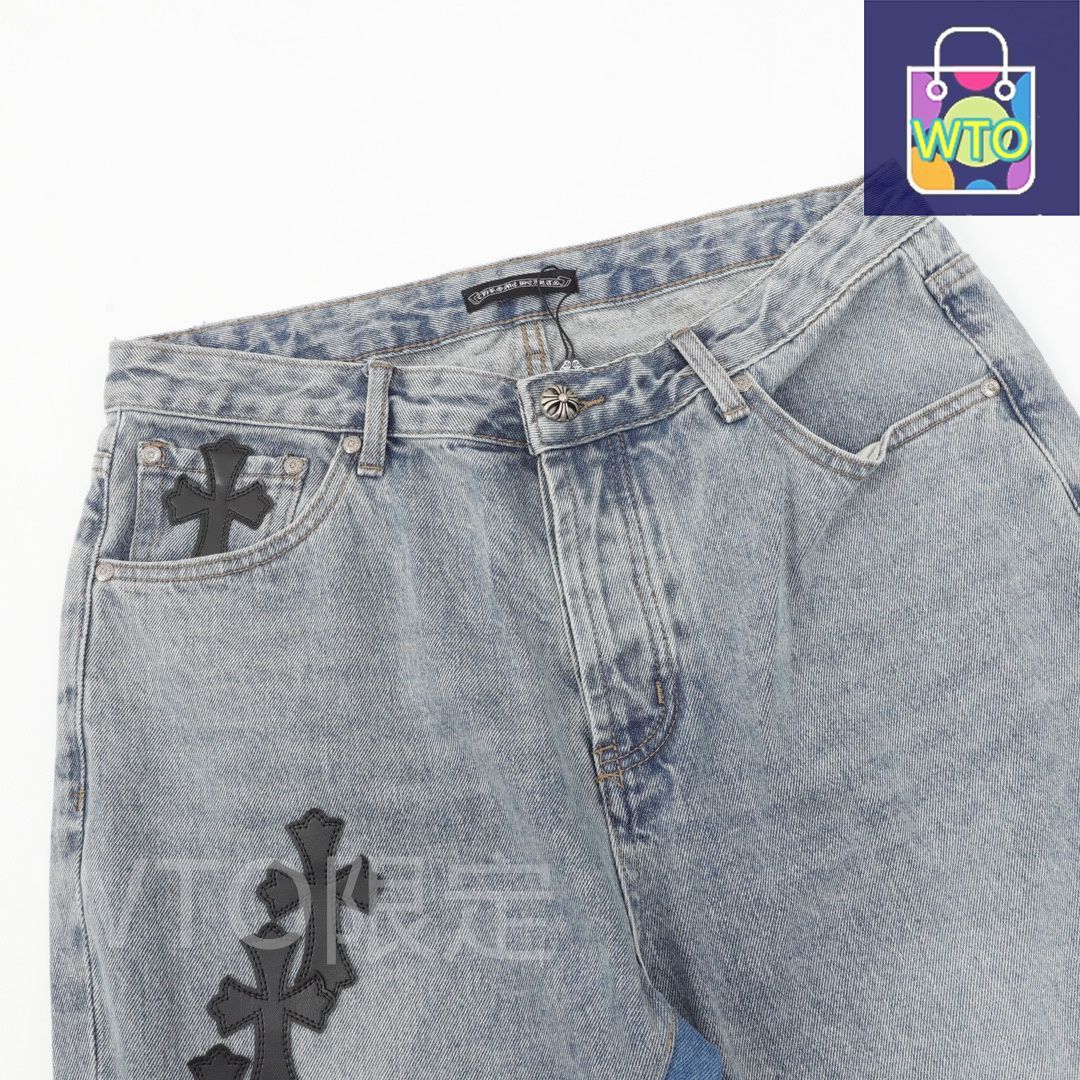 破壊パッチデニムパンツ 十字花パッチ装飾パンツ